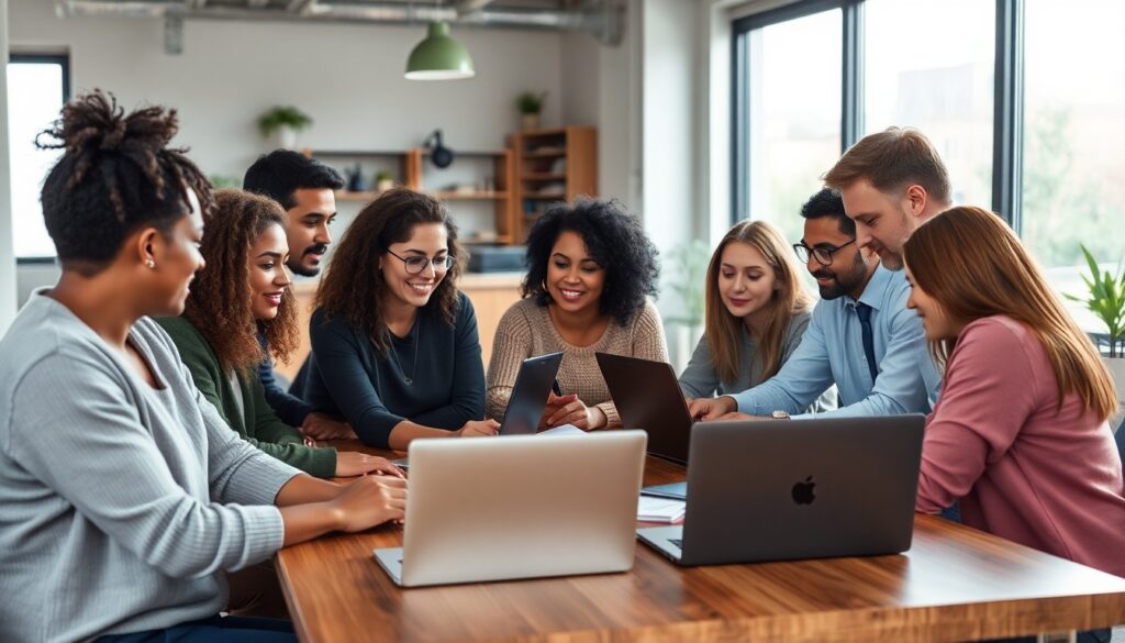 SEO professionals working in a meeting